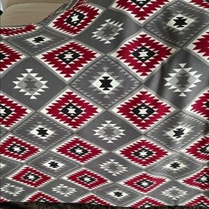 Mythology Aztec-Inspired Diamond Faux Sherpa Blanket - Red, Gray, and Black